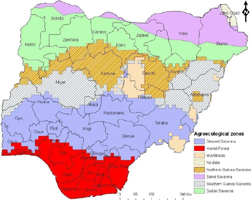 boya xəritədə Nigeriya göstərilməklə zonalarının bitki 