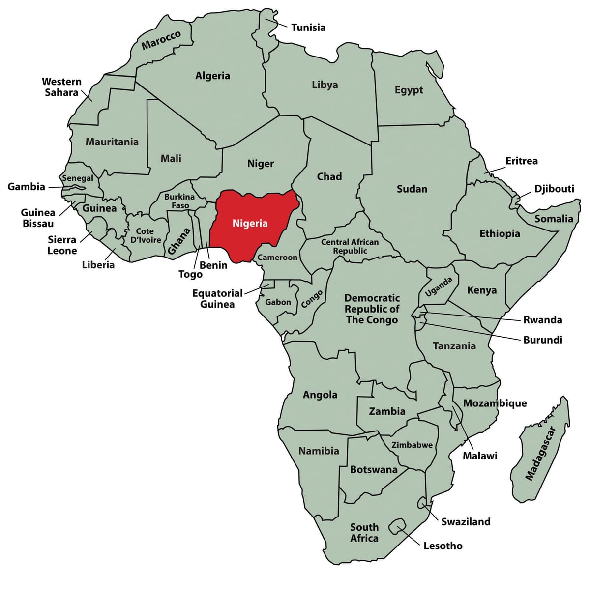 Kart Afrika göstərən Nigeriya