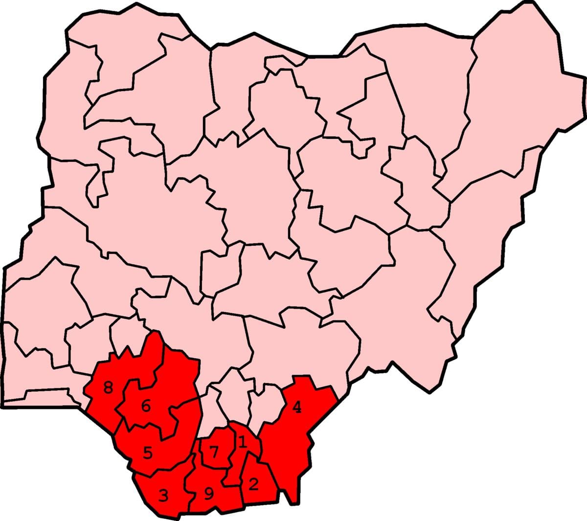 Xəritə Cənubi Cənubi Nigeriya