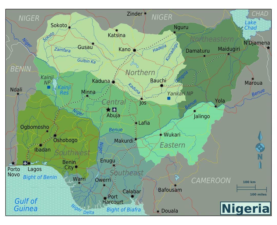 Nigeriya-Cənubi Afrika xəritədə