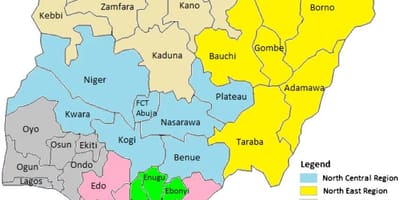 Kart Nigeriya göstərilməklə geosiyasi zonalarının