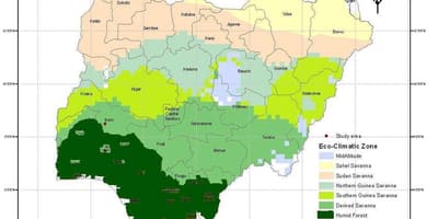Kart Nigeriya göstərilməklə iqlim zonaları