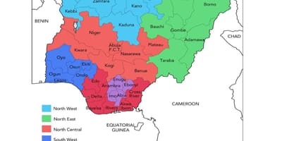 Kart Nigeriya göstərilməklə geosiyasi zonalarının